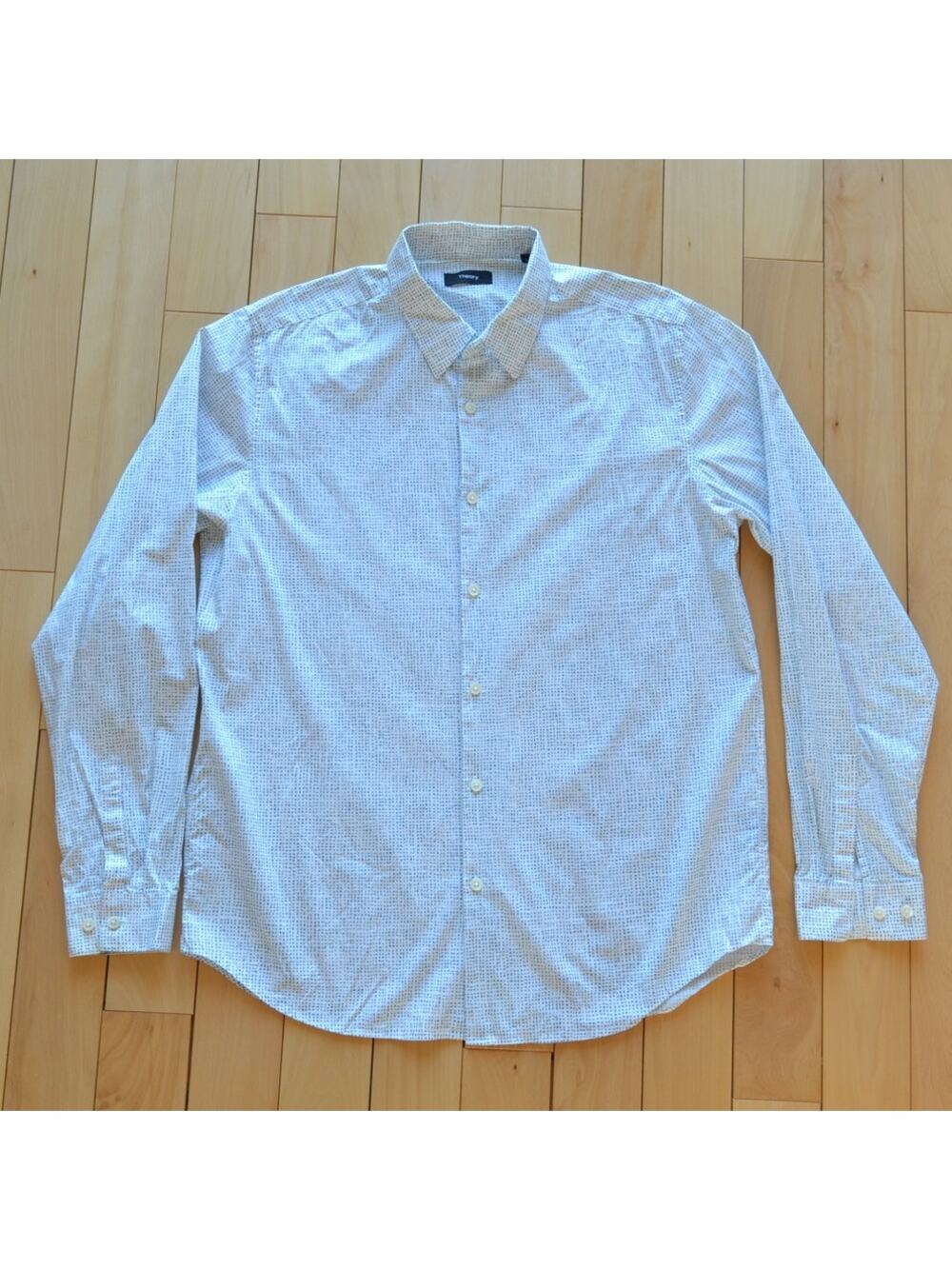 Theory Long Sleeve Button Down Shirt White with Dot Pattern Size Large